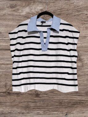 Talbots Women's L Cotton Striped Sleeveless Polo Sweater Vest Coastal Preppy